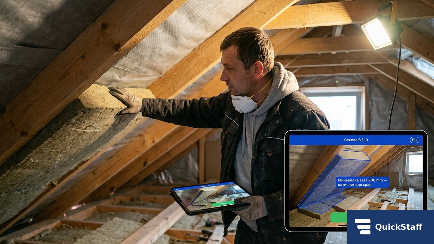 Dachdämmung mit Mineralwolle, Tablet zeigt AR-Overlay